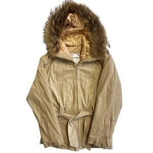 ANDREW MARC Faux Fur Hooded Suede Belted Winter Parka Coat Jacket - M